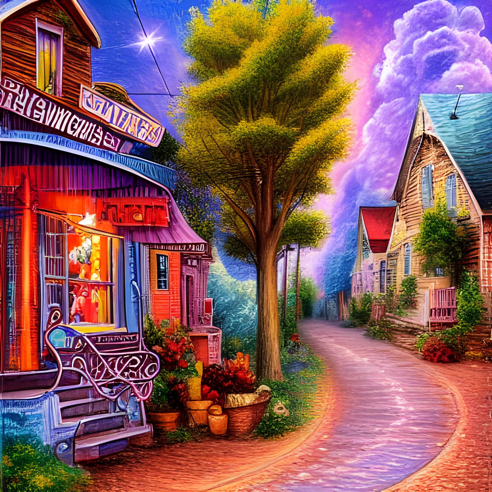 1950s Small Town Street Scene in Digital Art