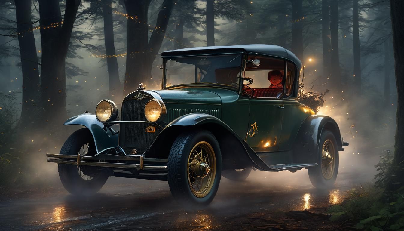 Hot Rod Races Through Ethereal Forest