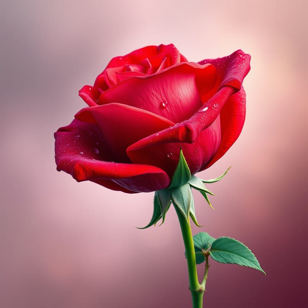 Vibrant Red Rose in Ethereal Watercolor