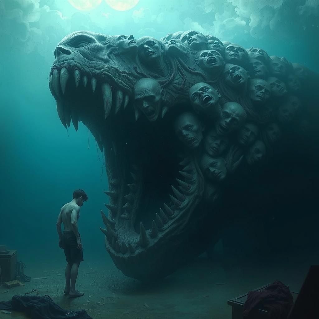 Grotesque Abomination Under Bed, in Dark Surrealist Style