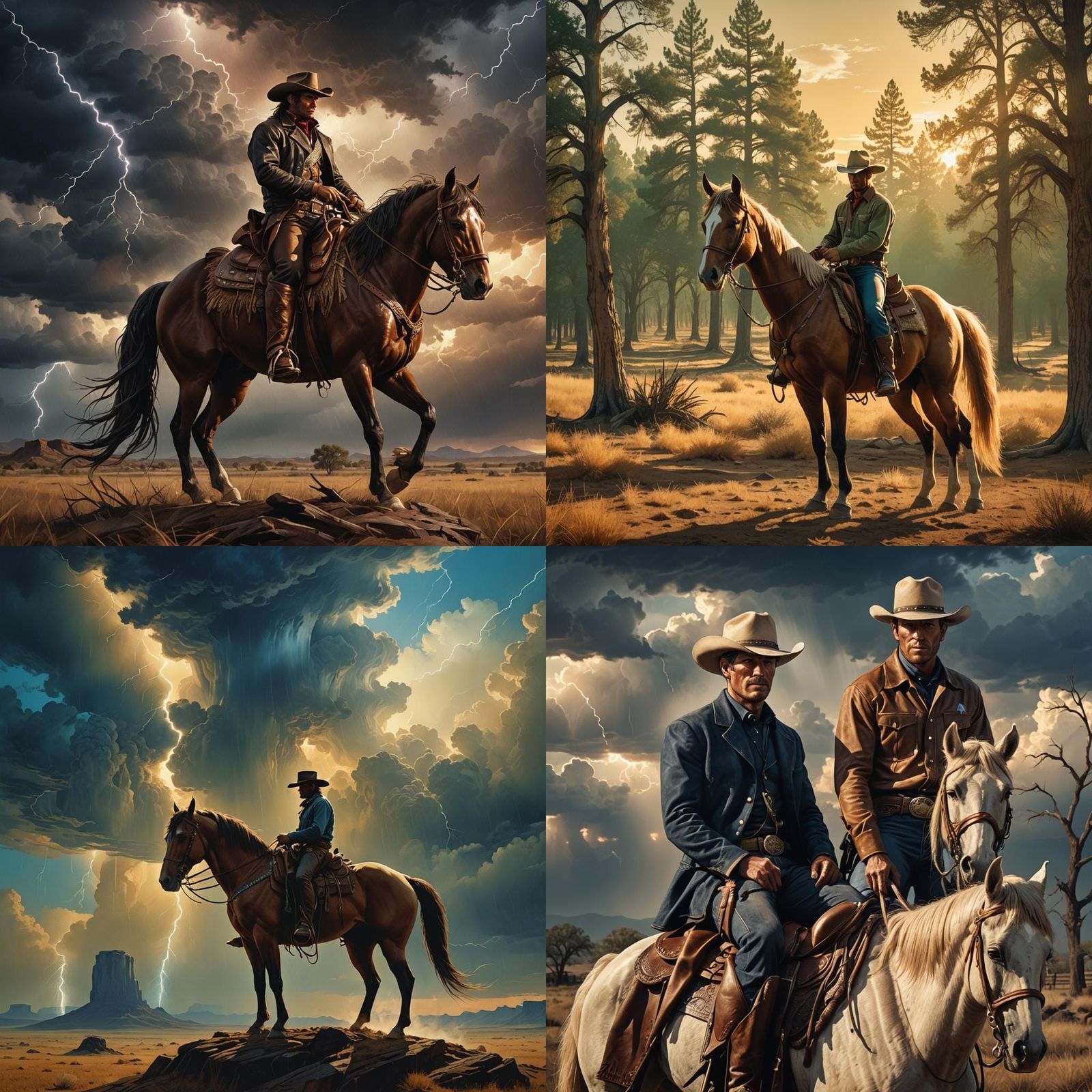 Retro Cowboy on Horseback in Field, Digital Art