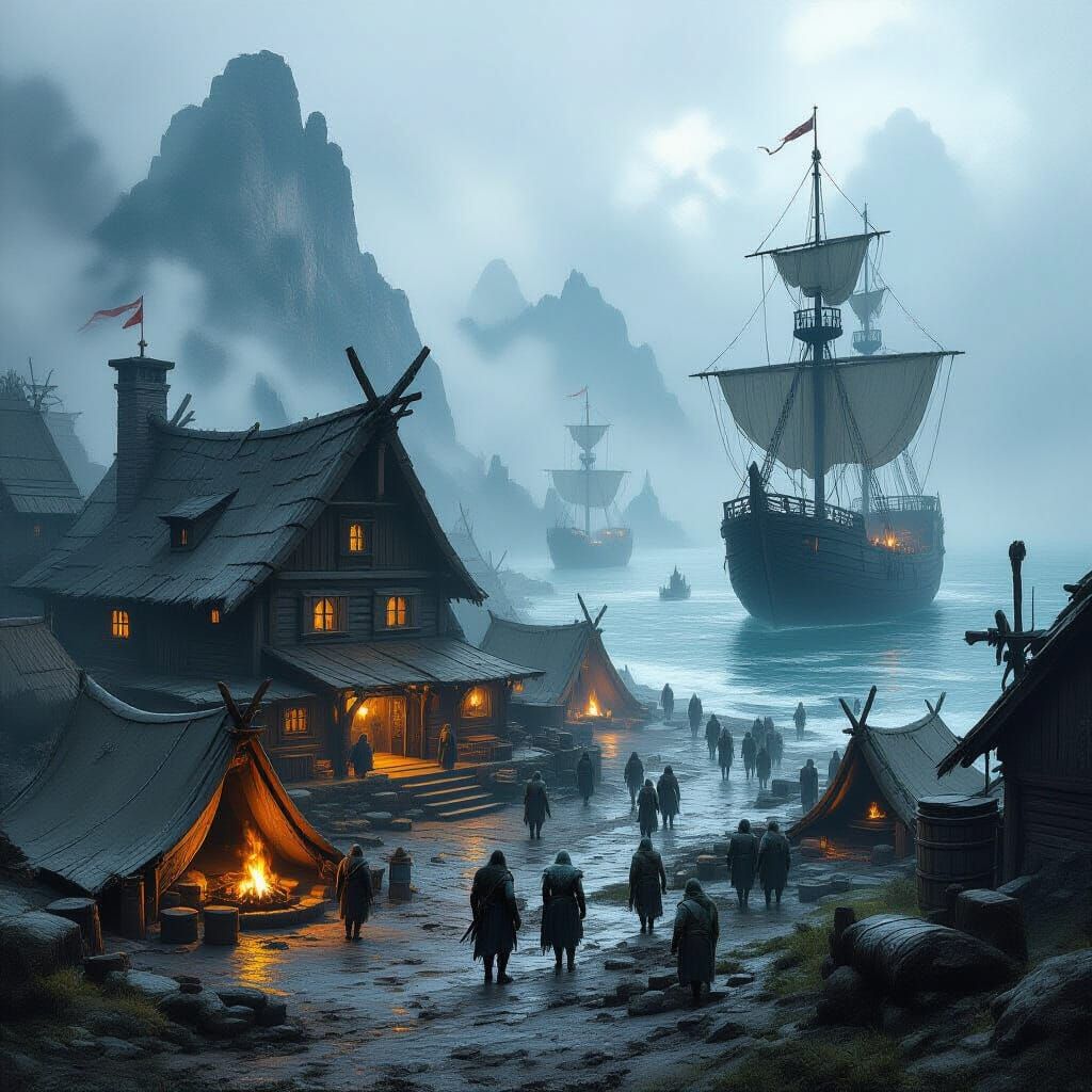Orcish Port Village on Fog-Shrouded Shores