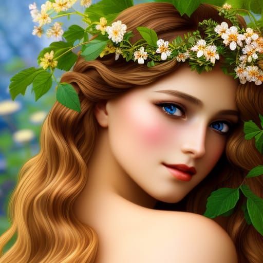 Beautiful Summer Fairy Picking Fruit in Art Nouveau Style