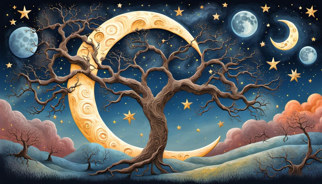 Whimsical Celestial Caricature: Winking Moon & Laughing Star...