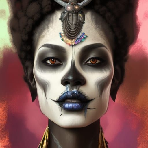 Cyberpunk Vaudou Shaman Portrait in Triadic Colors