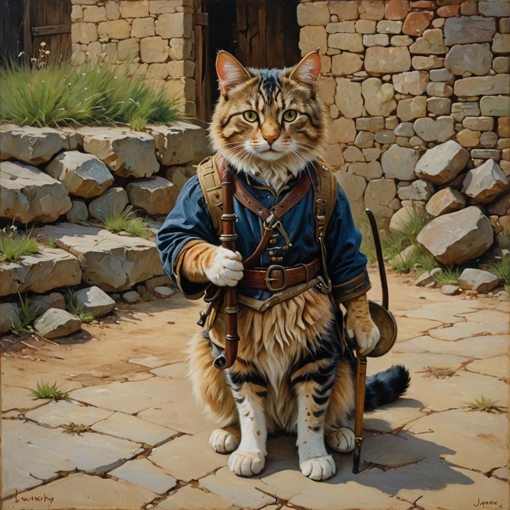 Cat Shepherd in Oil Painting Style