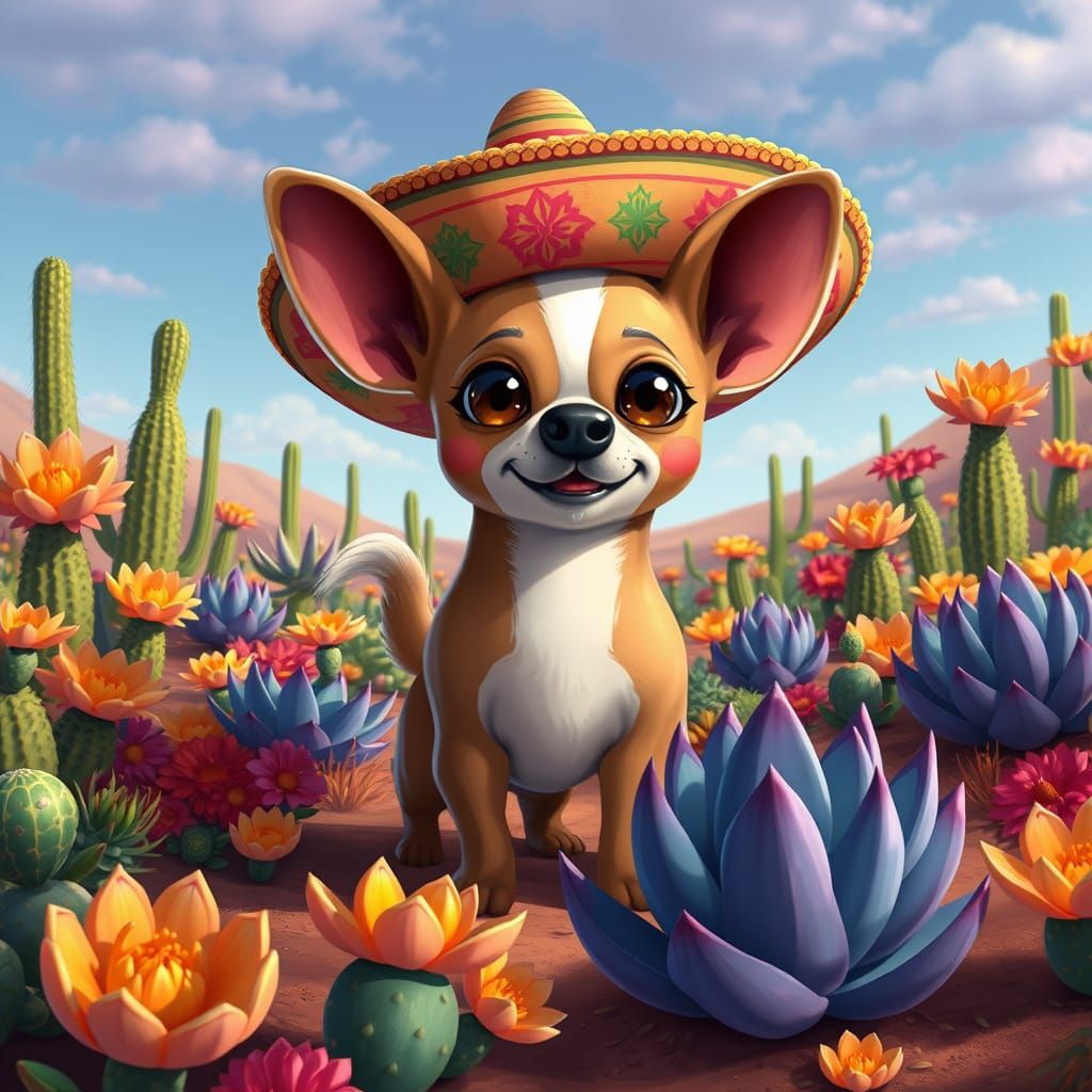 Chihuahua in Sombrero: Mexican Folk Art Style
