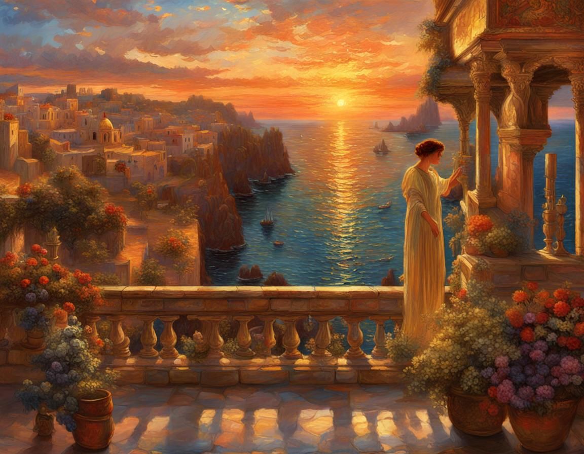 Pre-Raphaelite Sunset: Detailed Oil Painting in Expressionis...