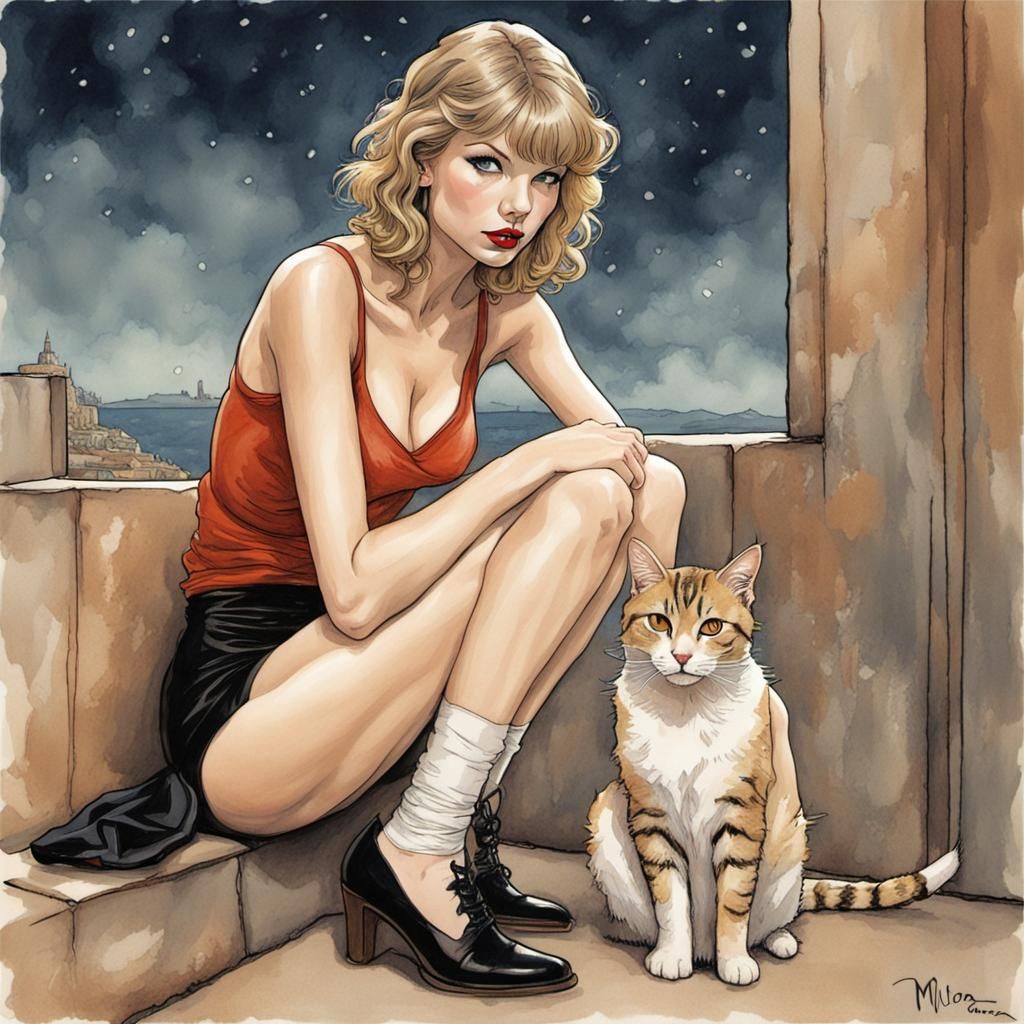 Taylor swift and a cat.