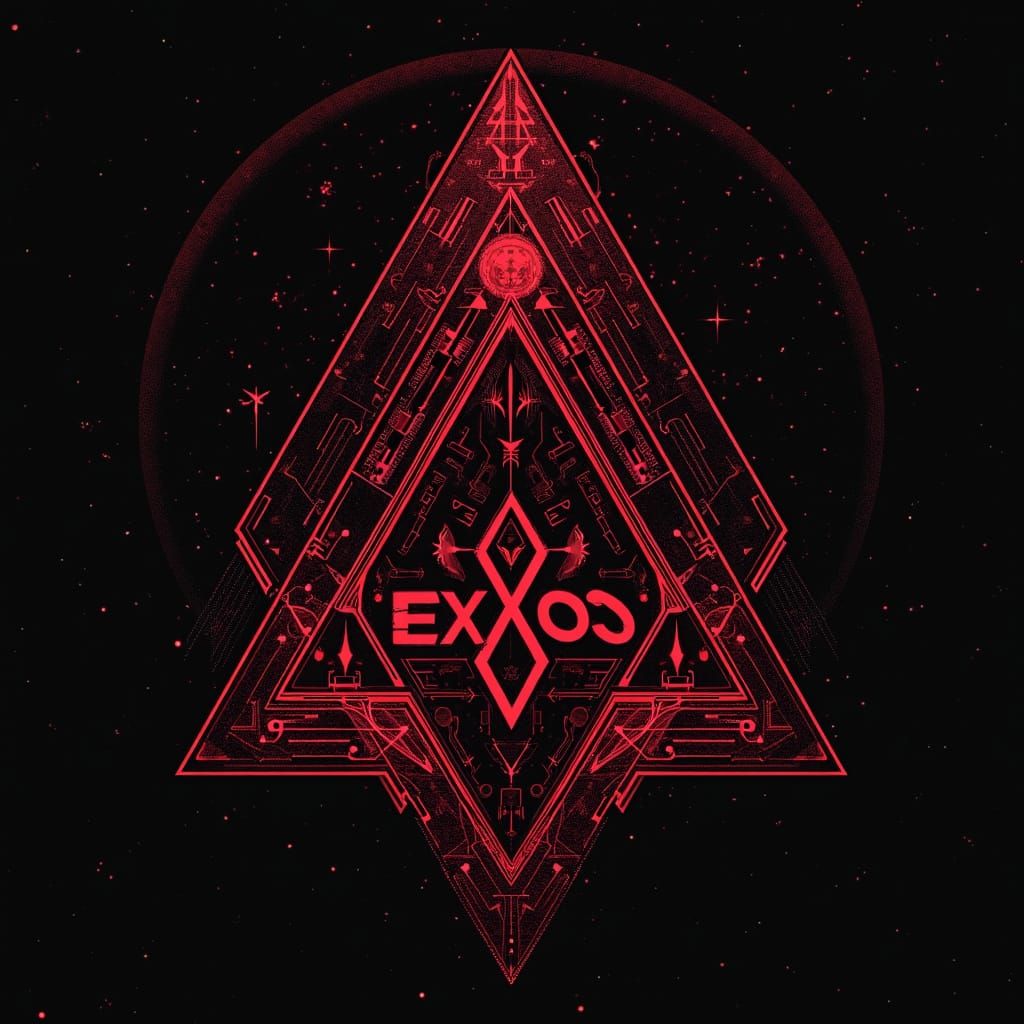 Abstract Geometric Logo with Cosmic Triangle and Glyphs