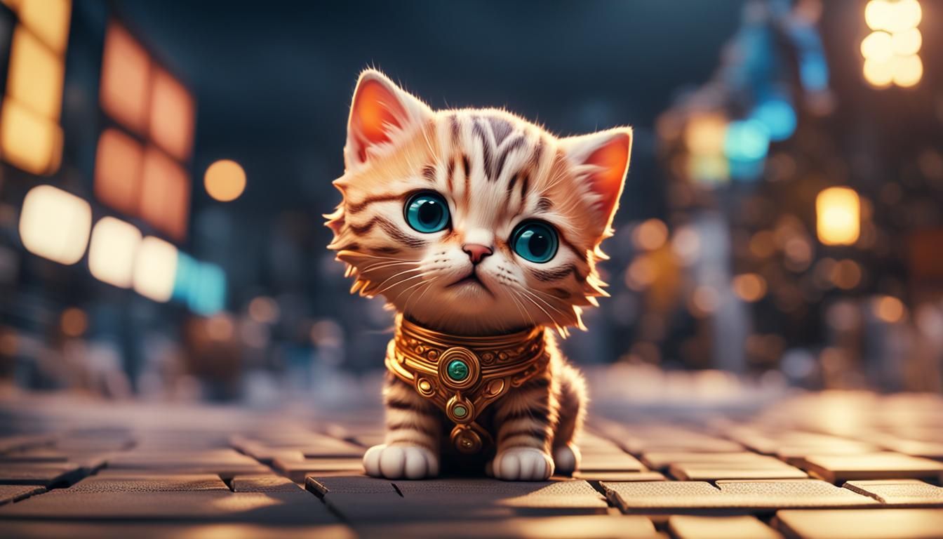 Detailed 3D Chibi Kitten in Golden Hour Lighting