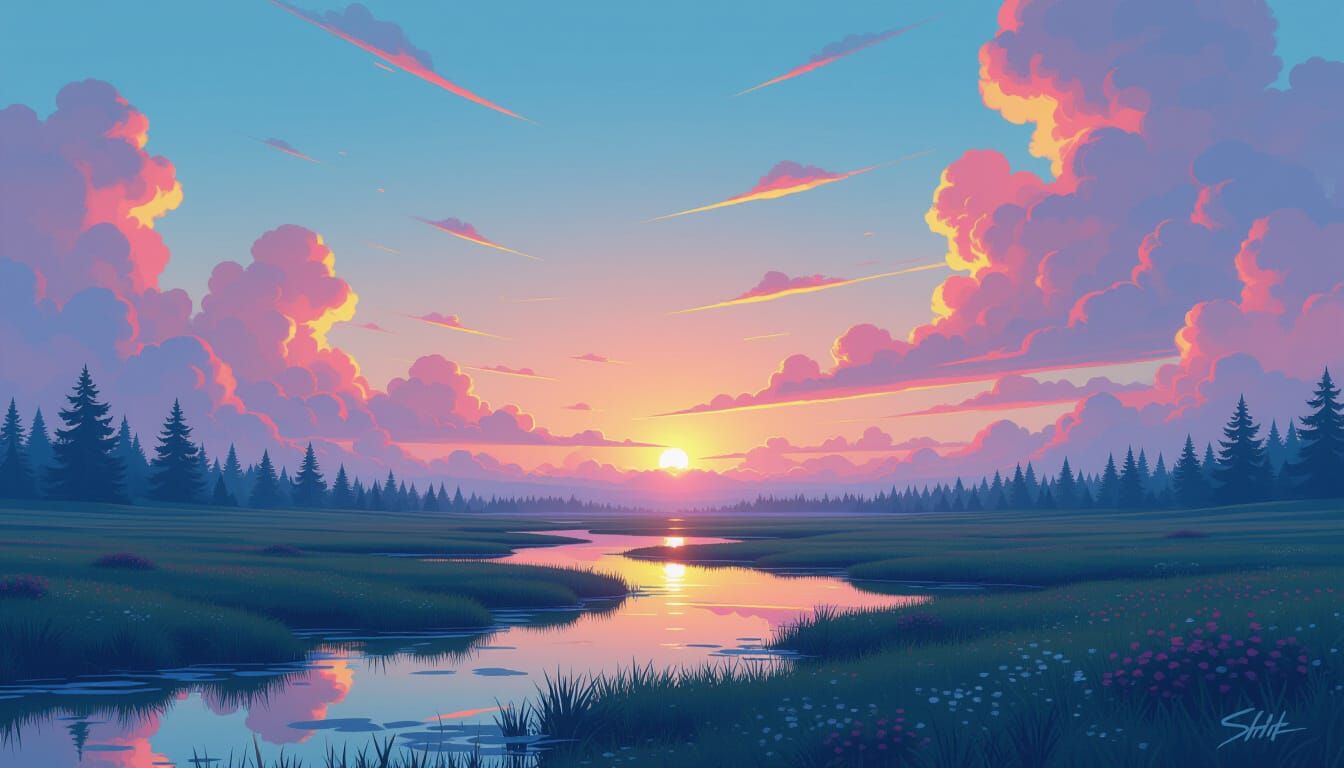 Vibrant Surreal Landscape with Ethereal Quality
