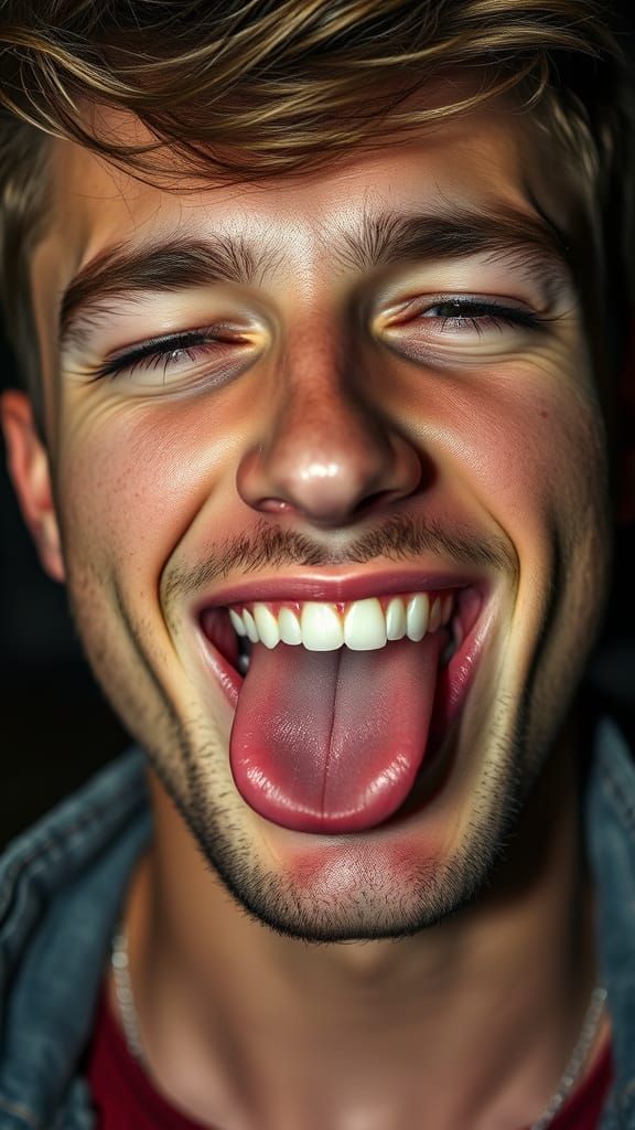 Flirty Young Man Makes Jokey Face in Close-Up Portrait