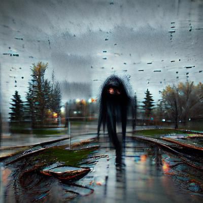 Dark Depressive Man in Rain: Sinister Digital Art