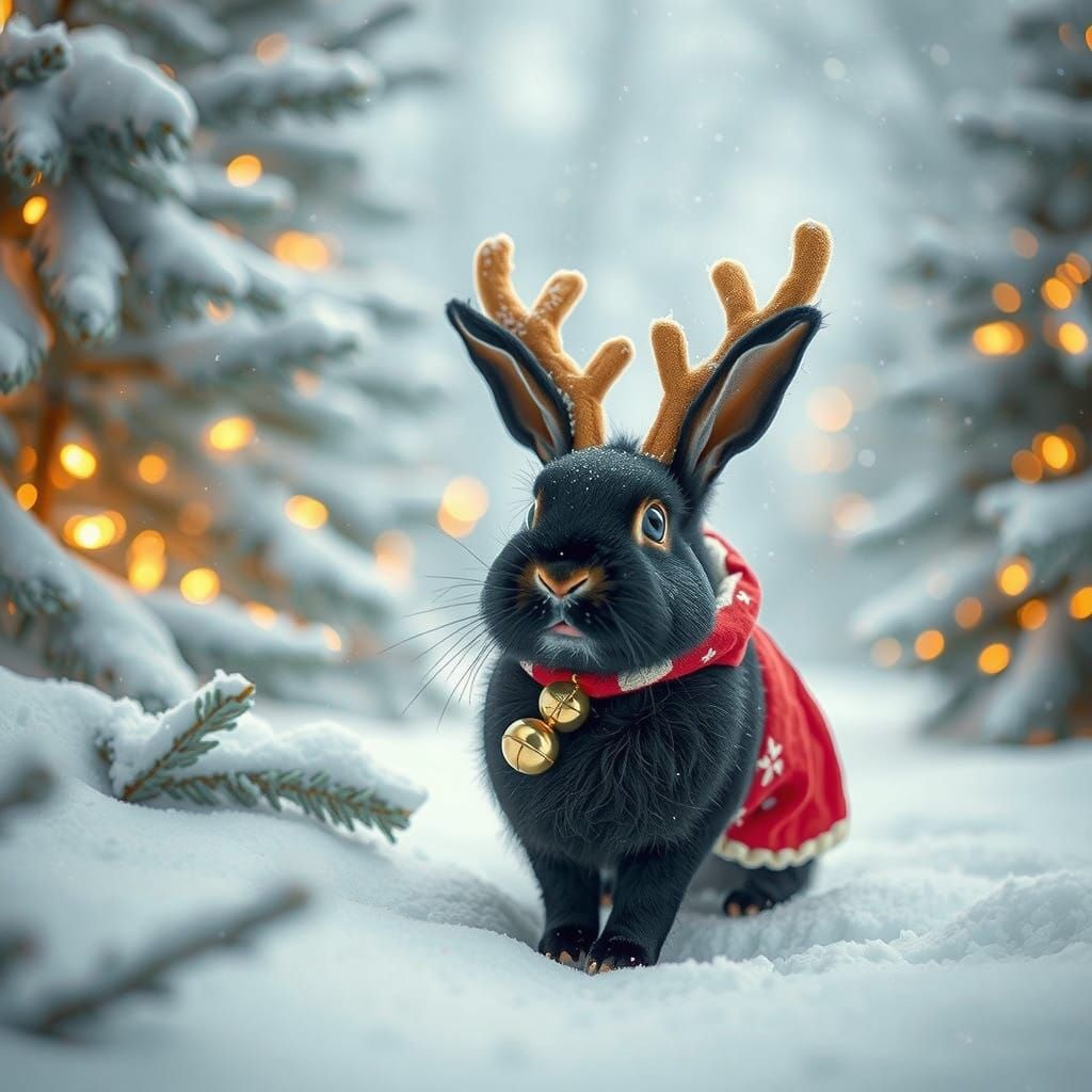 Christmas Bunny in Serene Winter Wonderland
