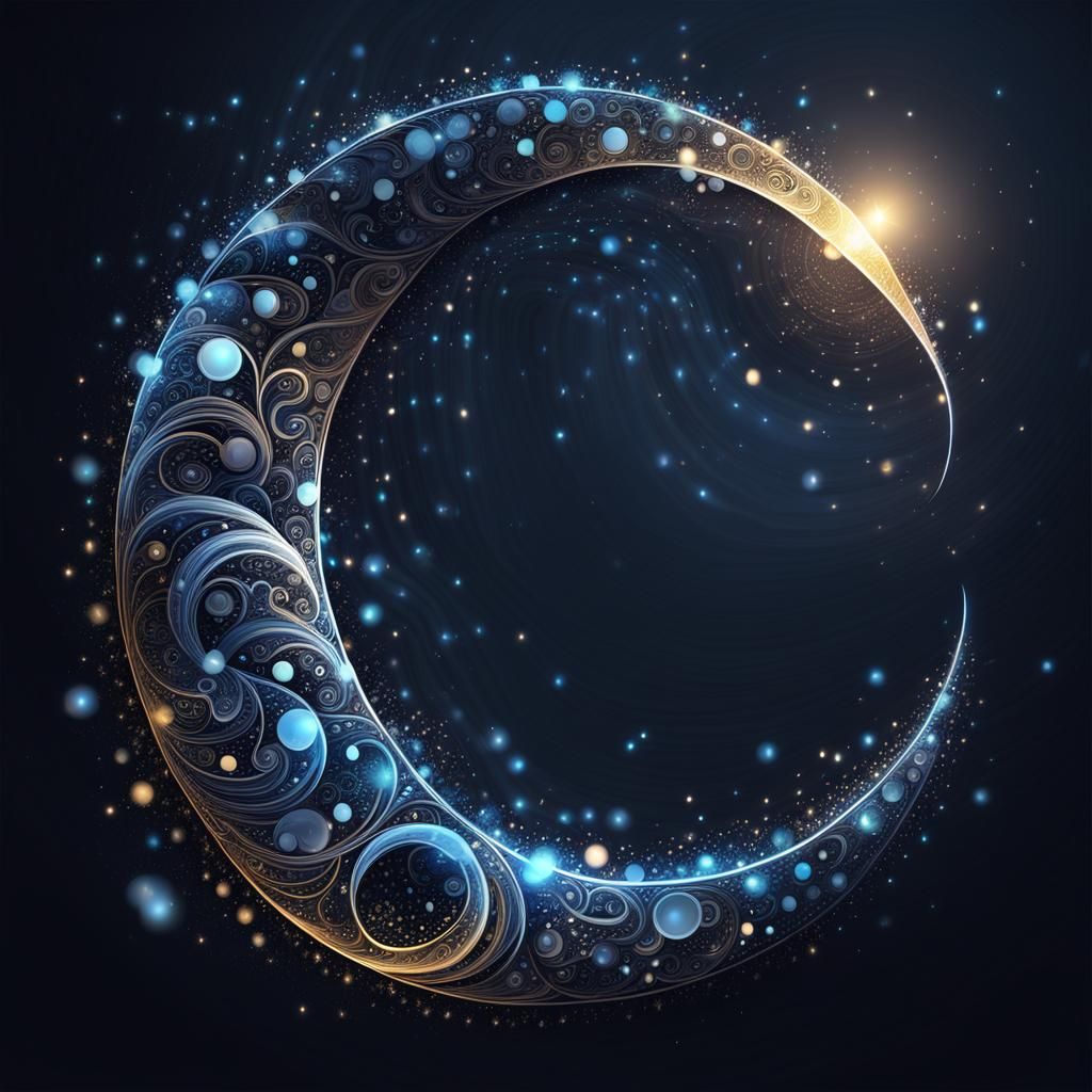 Crescent Moon with Floating Glowing Sparkles