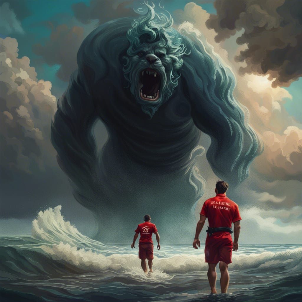 Lifeguard Rescue in Treacherous Ocean: Hyperrealistic Splash...