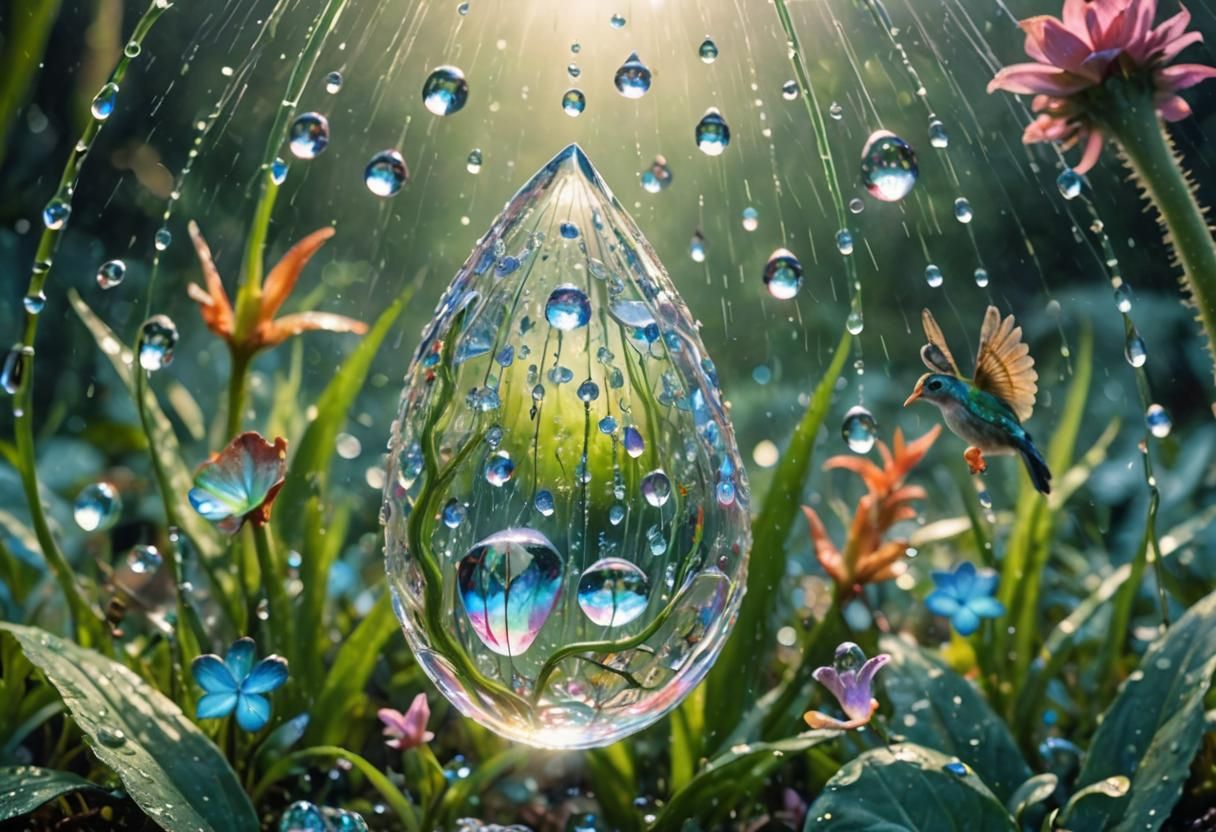 Surreal Raindrop Reflecting a Vibrant World
