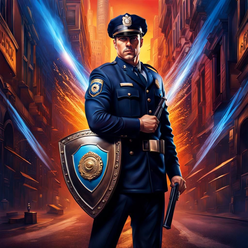 Police officer and his commemorative shield