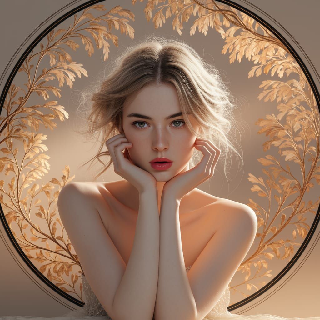 Art Nouveau Portrait of a Woman with Flowing Hair