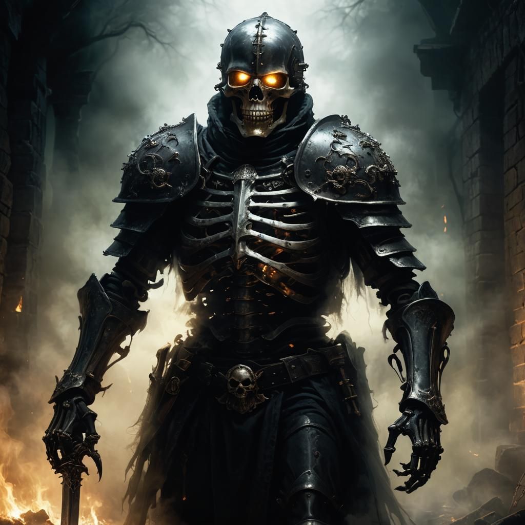 Chiaroscuro Skeleton Knight Emerges from Ground