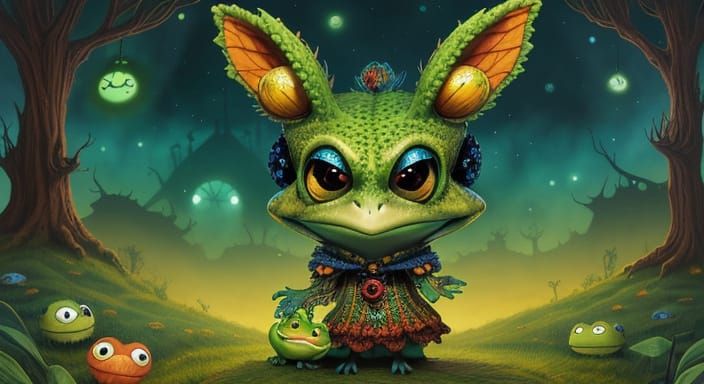 Surprised Frog with Mohawk in Gothic-Punk Style