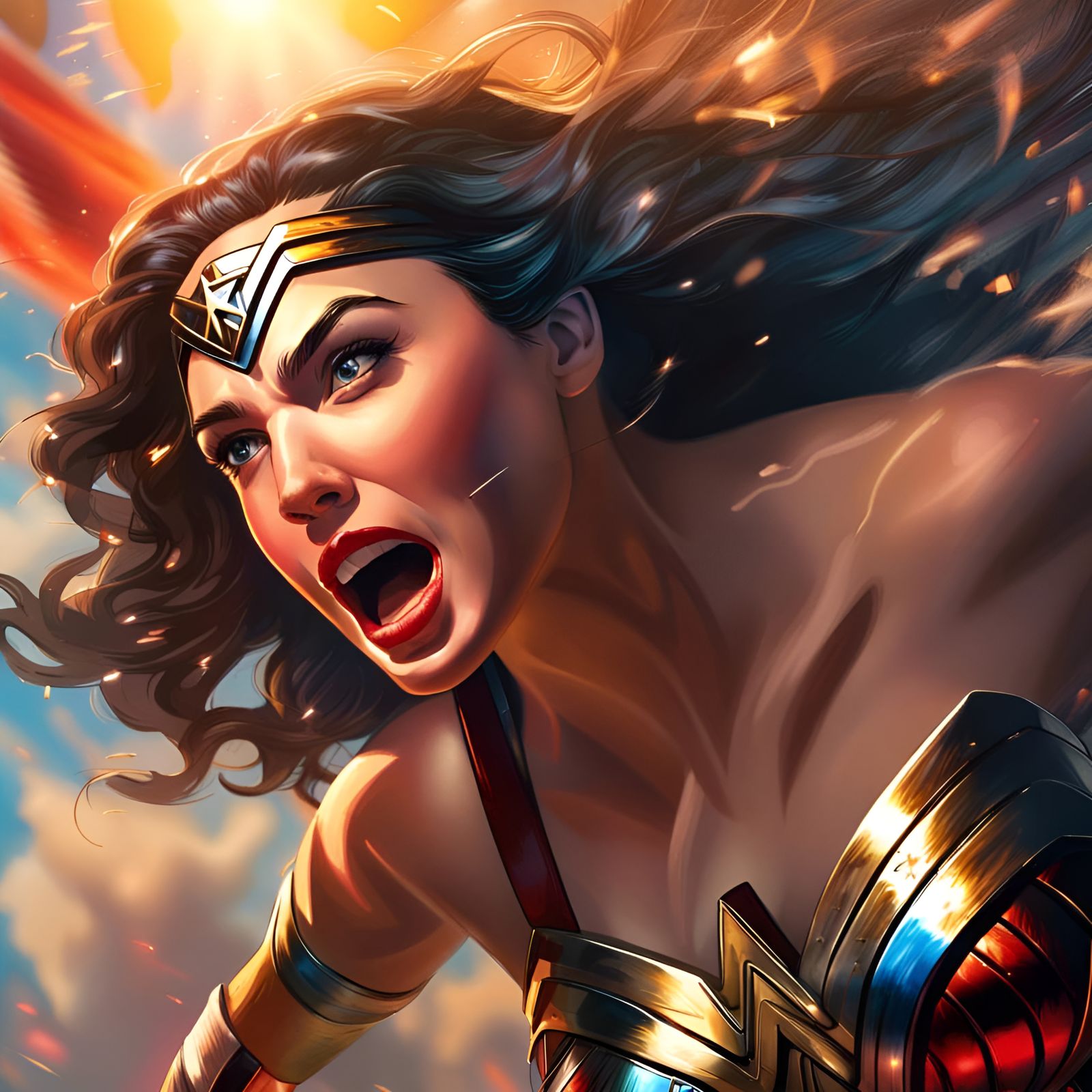 Wonder Woman Flies in a Hyperrealistic Sky