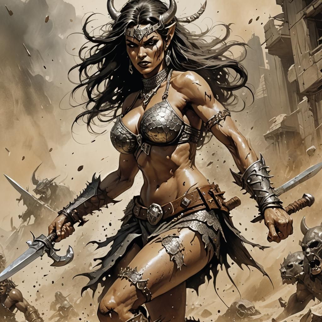 Barbarian Princess in Frank Frazetta Style