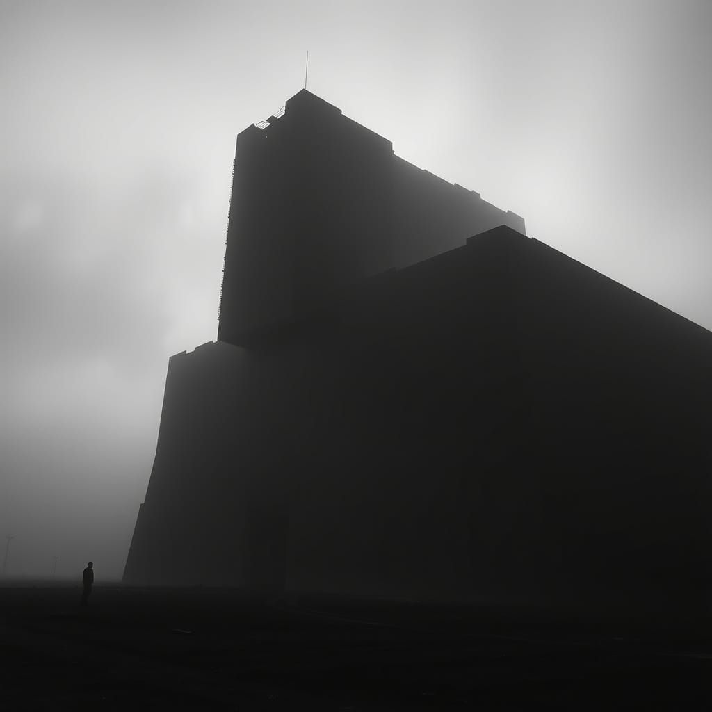 Mysterious Brutalist Megastructure in a Black-and-White Land...