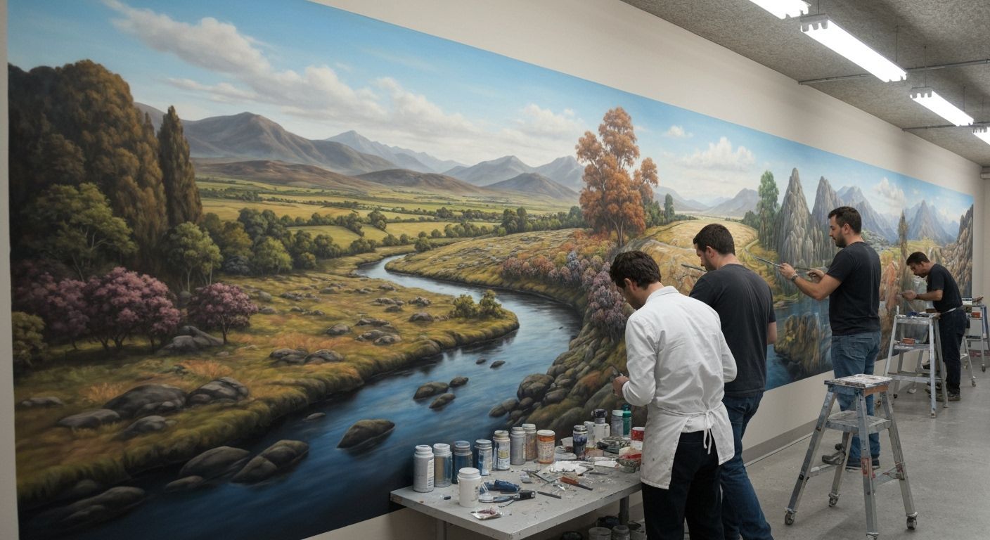 Detailed Airbrushed Landscapes in Photorealistic Mural
