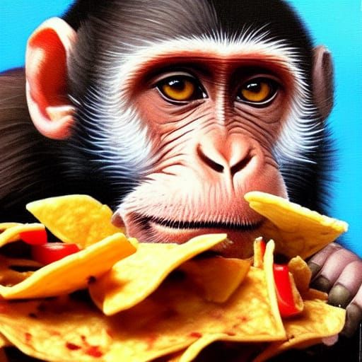 Monkey Eating Nachos: Oil Painting