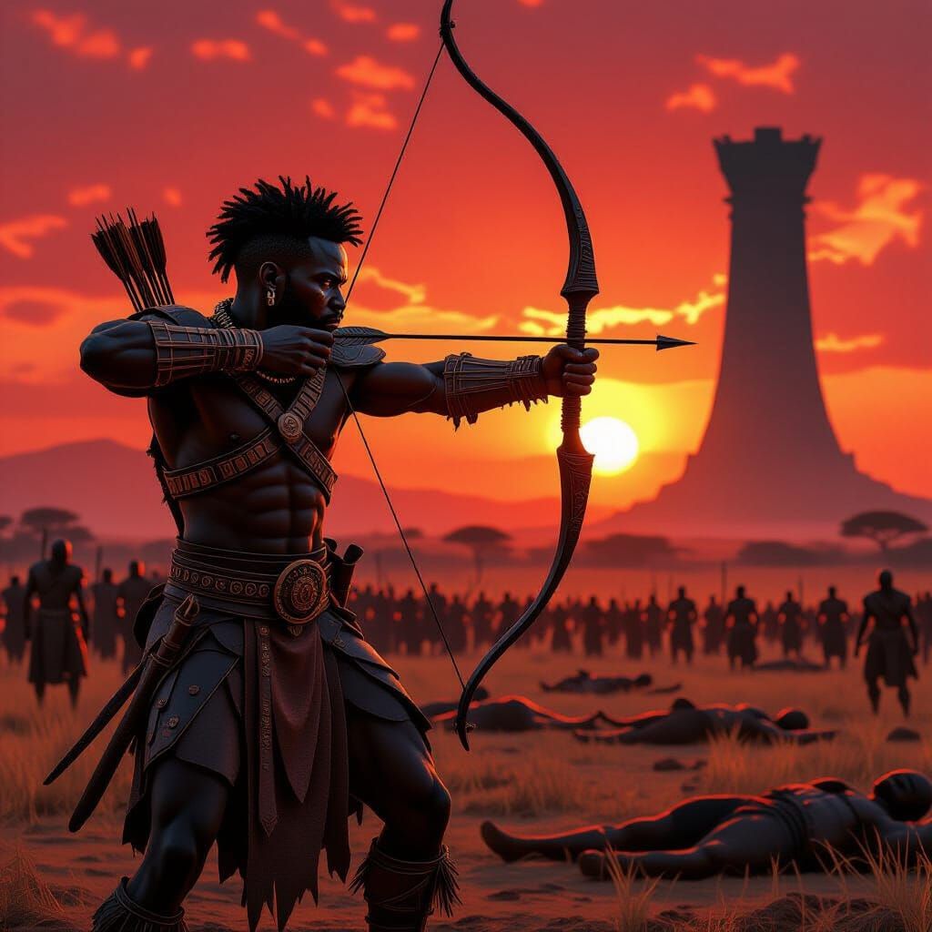 Pygmy Warrior in Bone Armor on Savanna Battlefield