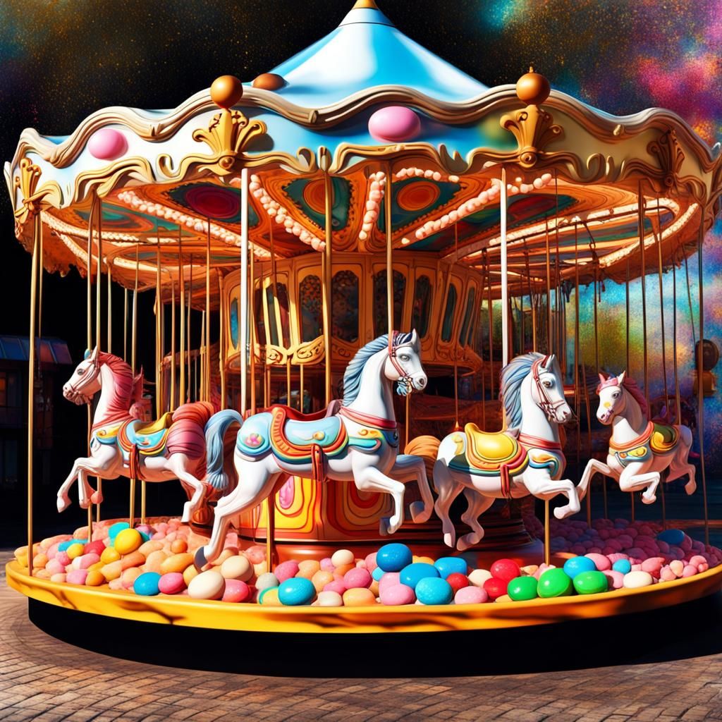 Colorful Candy Carousel in Wonderland, Splash Art Style
