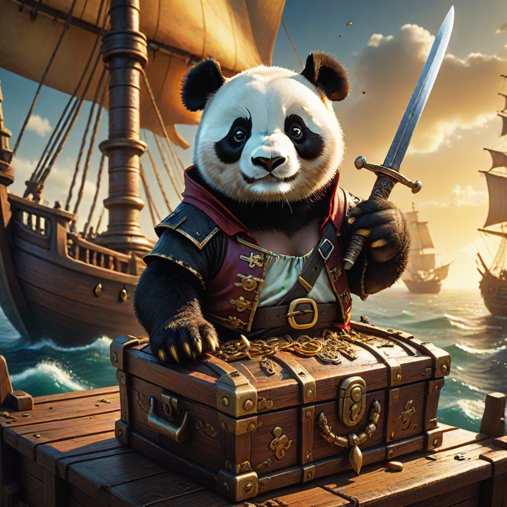 Panda Pirate on High Seas as Fantasy Art