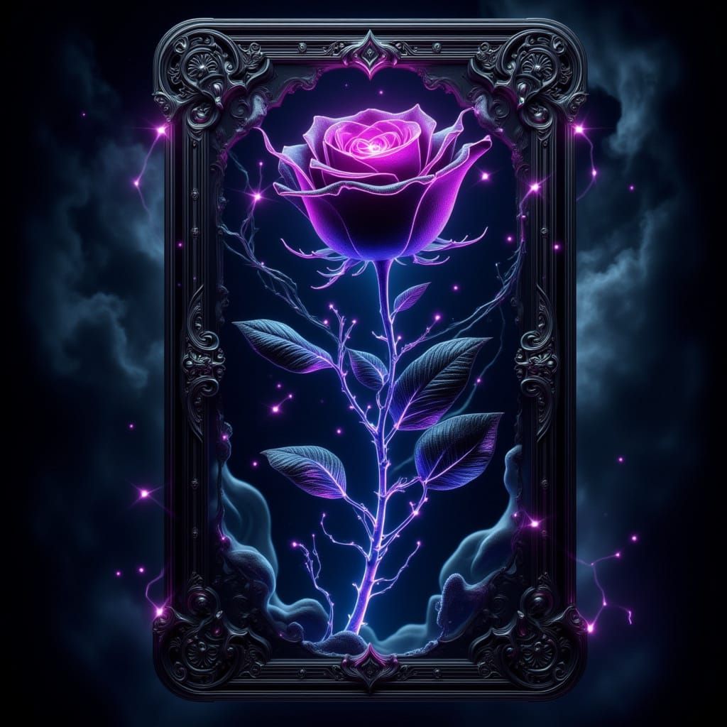 Neon Noir Black Rose Tarot Card