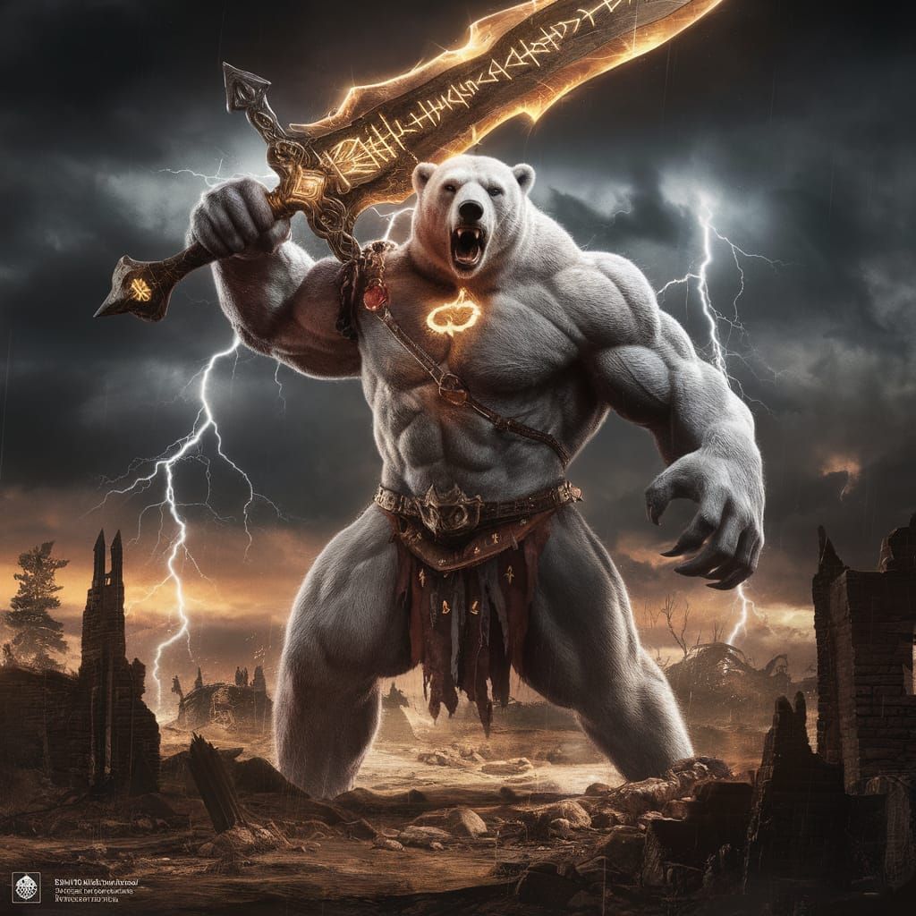 Colossal Polar Bear Titan Over Ruined City