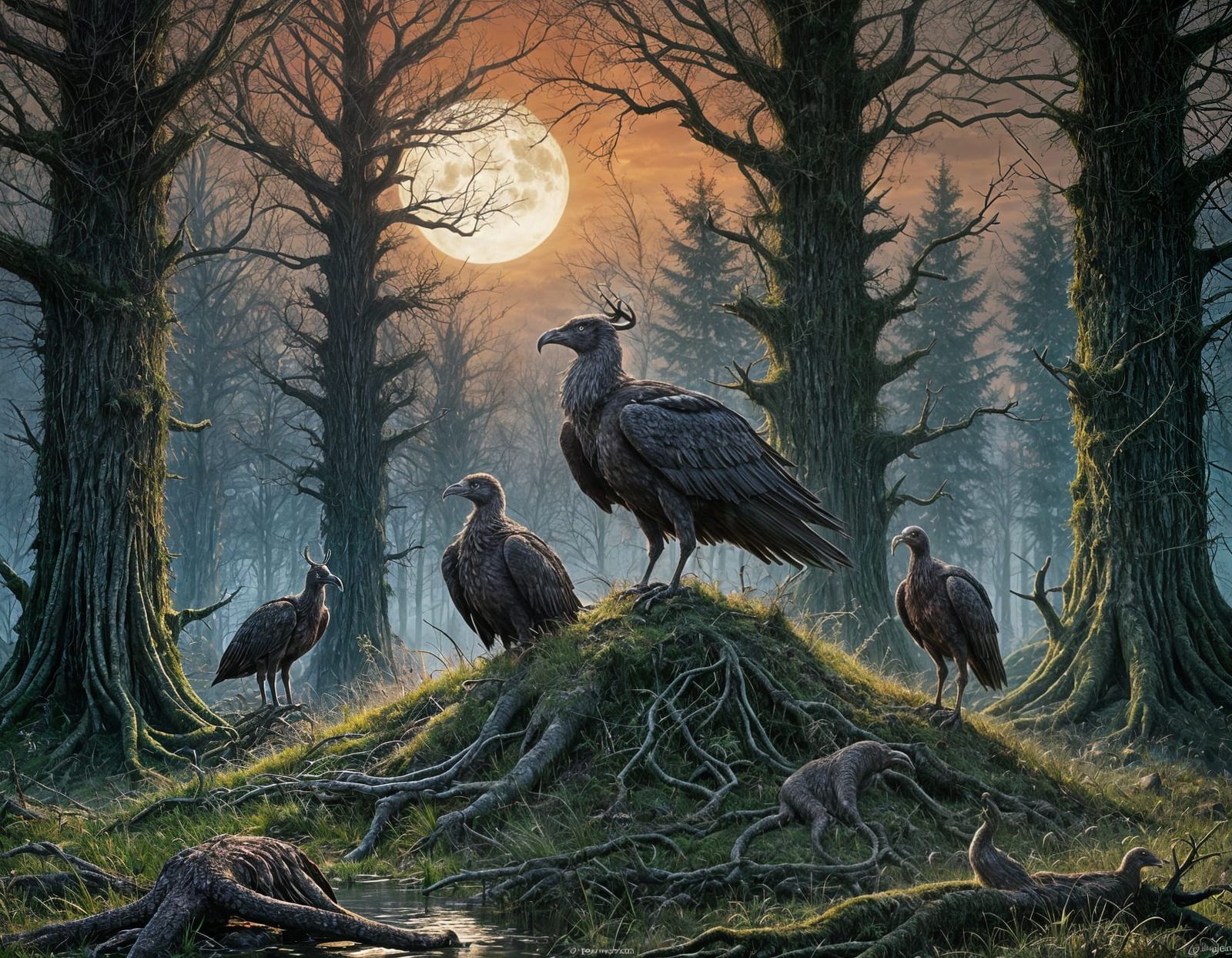 Eldritch Vultures in Haunted Forest Fantasycore Art