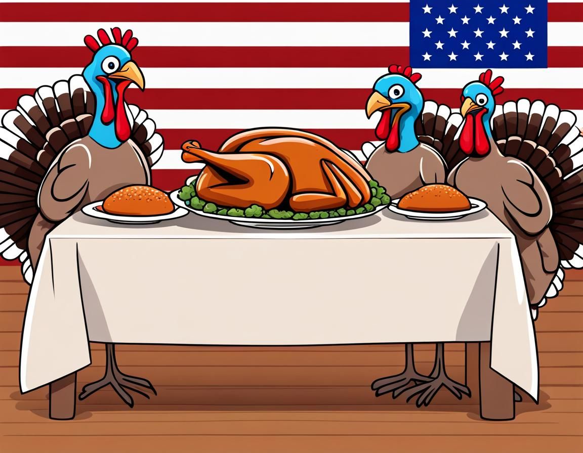 Cartoon Turkeys Celebrate Thanksgiving Day