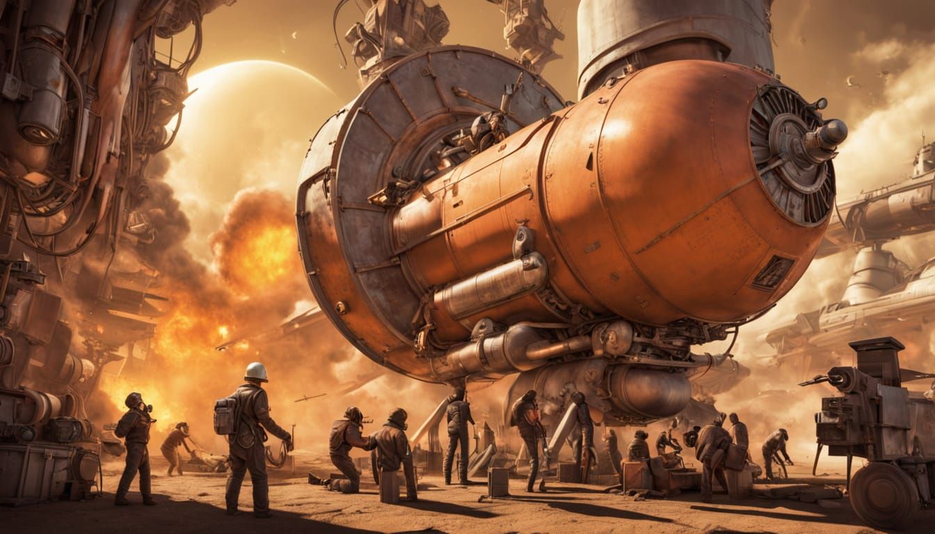 Cosmic Dieselpunk People in Warm Cel-Shaded Art