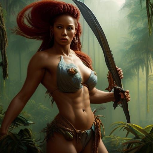 Realistic Jungle Warrior Painting in 8K