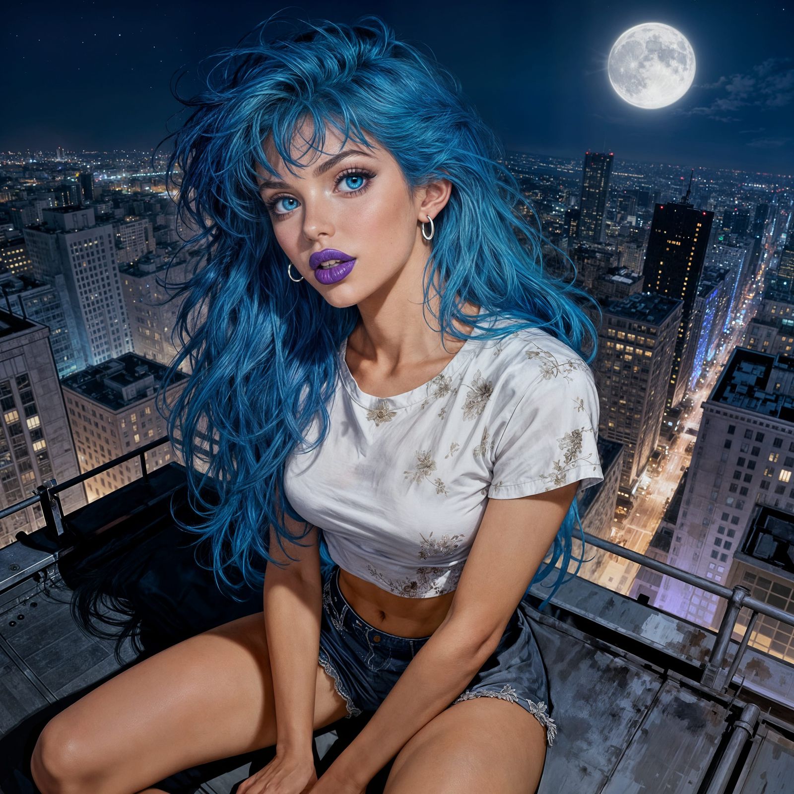 Sensual Woman on Rooftop in Moonlight