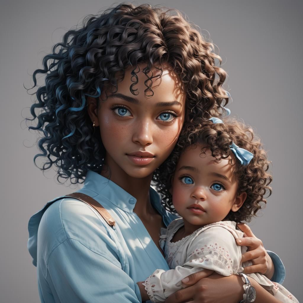 Woman and Baby in 3D Anime Style