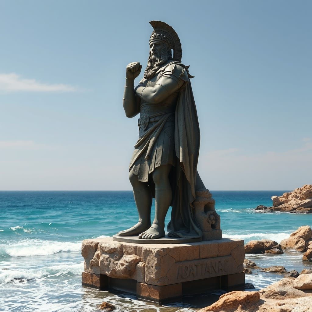 Greek Titan Statue Overlooking the Mediterranean Sea