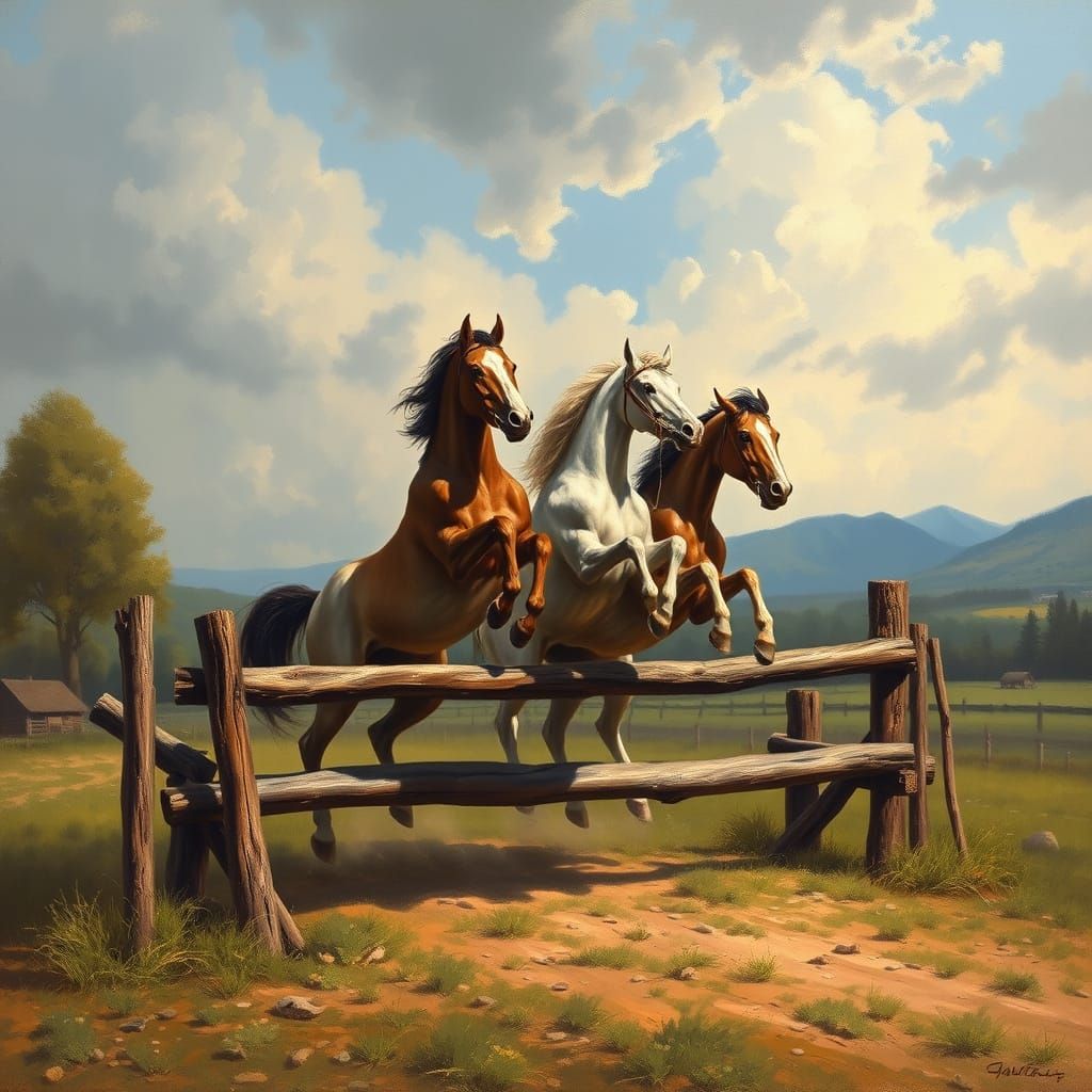 Horses Jumping: A Romantic-Era Painting