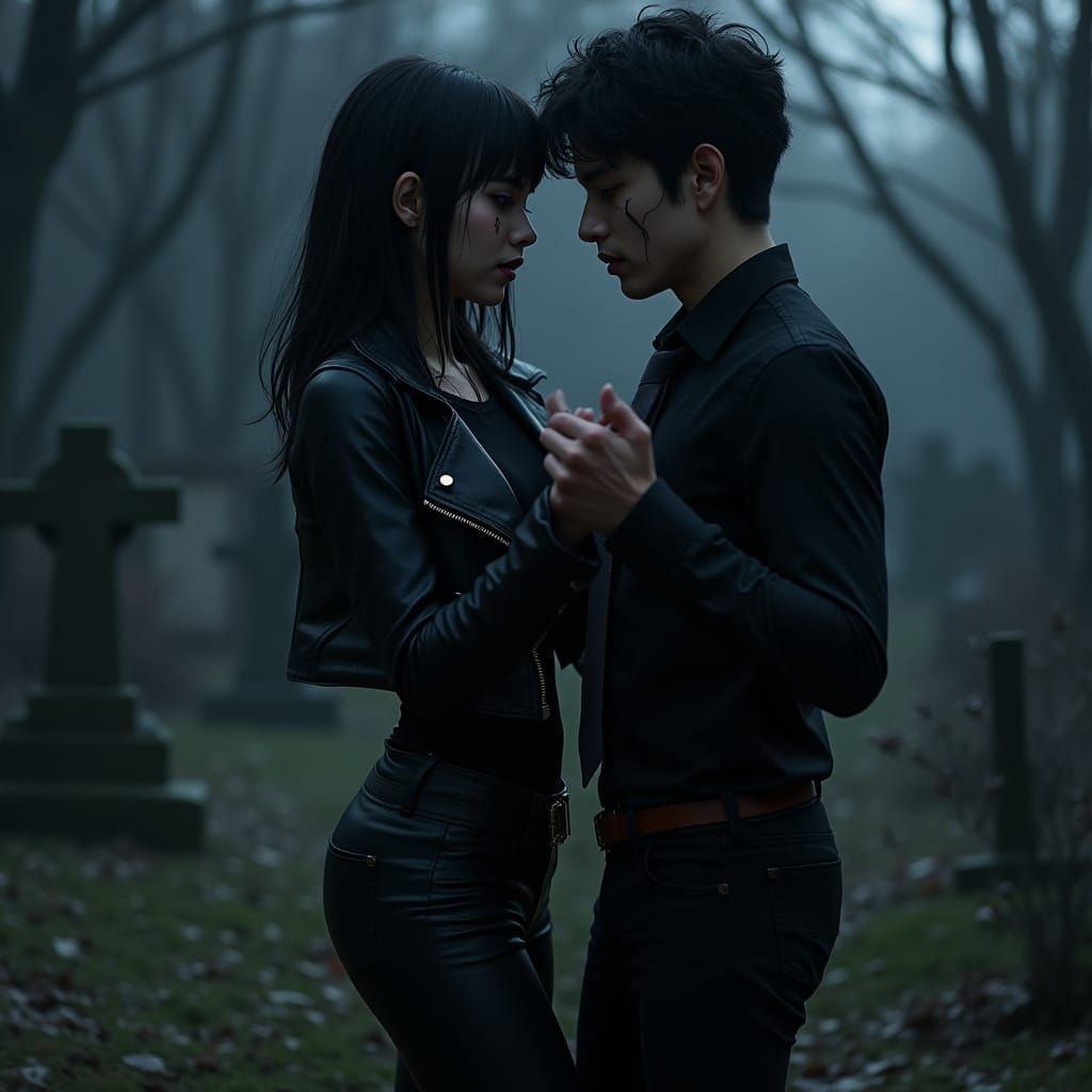 Graveyard Waltz: Hyperrealistic Portrait in Cinematic Lighti...