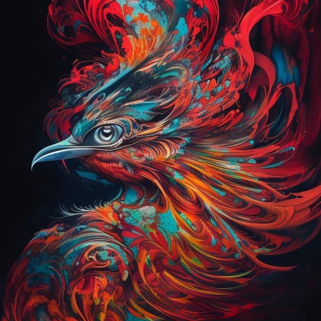 Colorful Bird in Detailed Gouache Painting