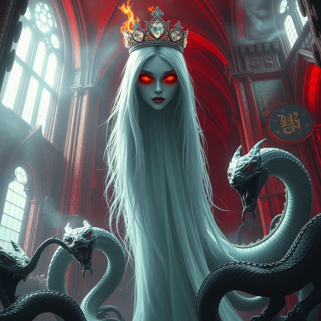 Ethereal Ghost in Ancient Cathedral Ruins