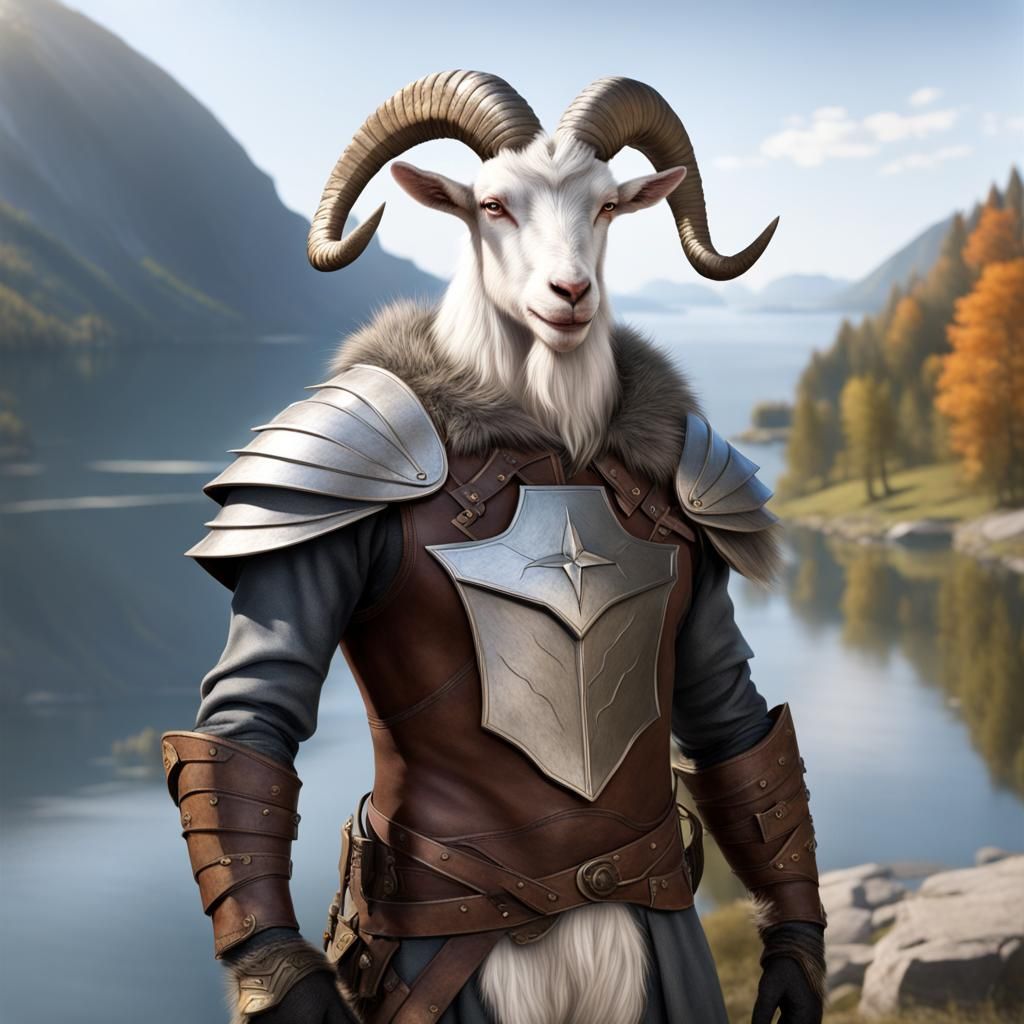 Anthropomorphic Goat Warrior with Morningstar and Shield