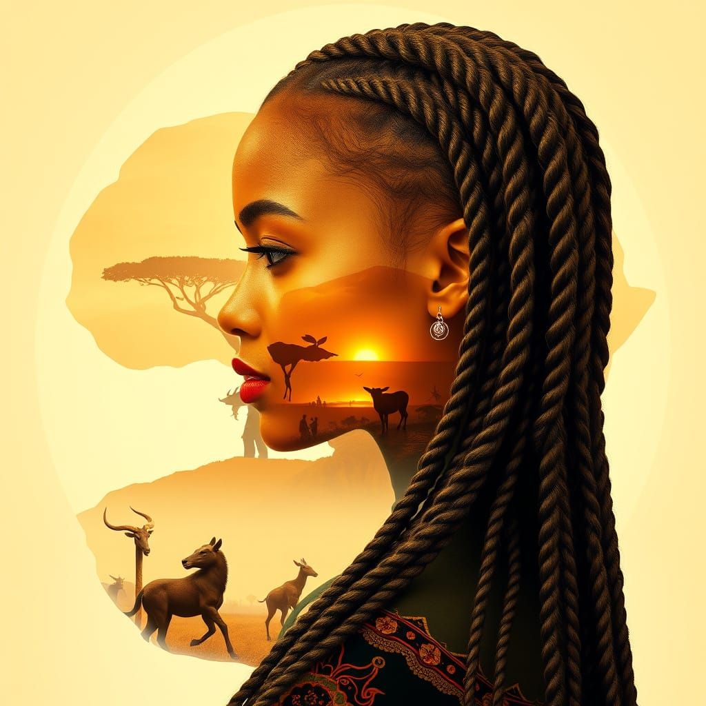 Visage Vaudou Portrait in Art Nouveau Style