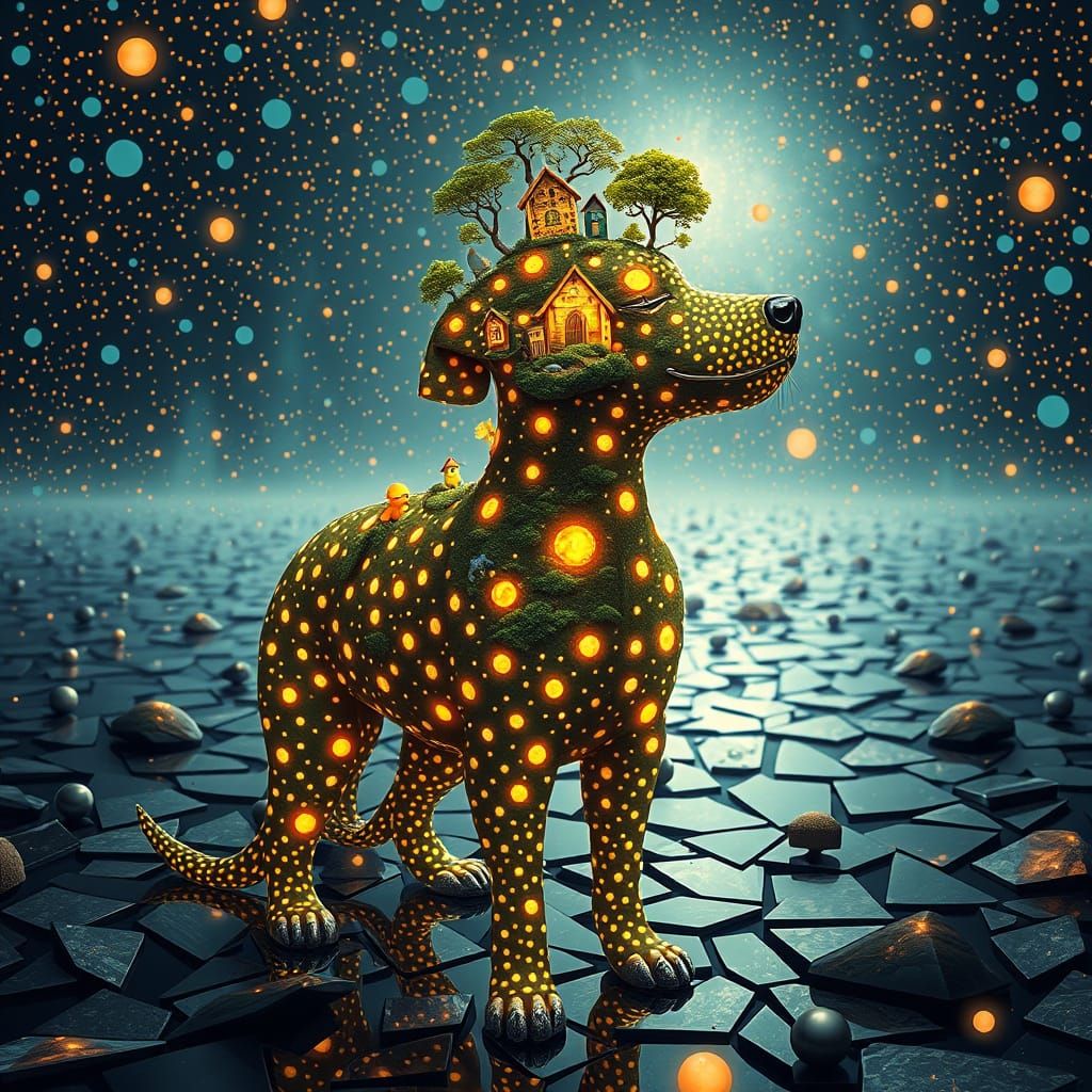 Surrealistic Canine Ecosystem in Dots